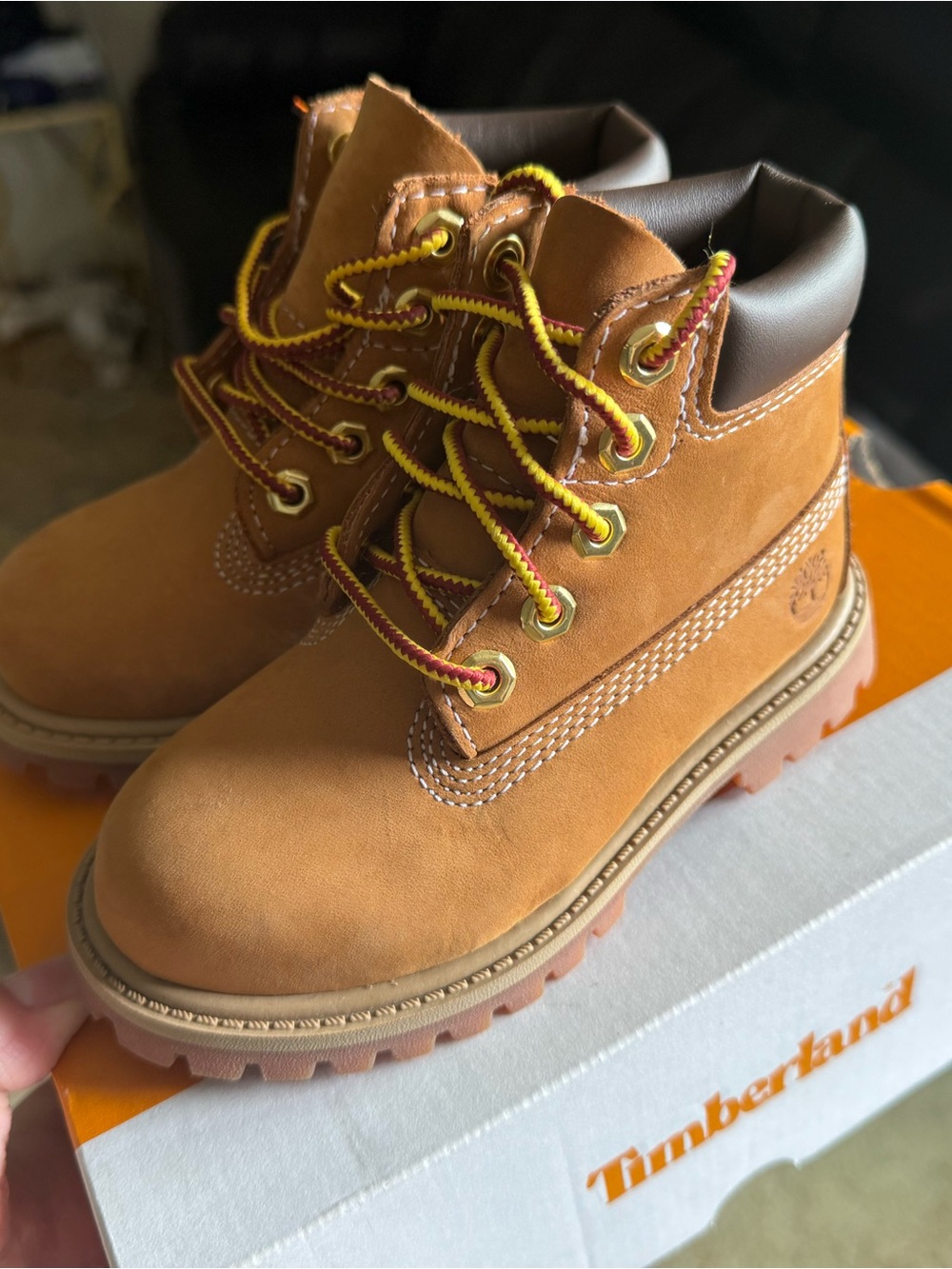 Timberland Kids Wheat/Tan Nubuck Lace-Up Boots with Yellow Accent Laces